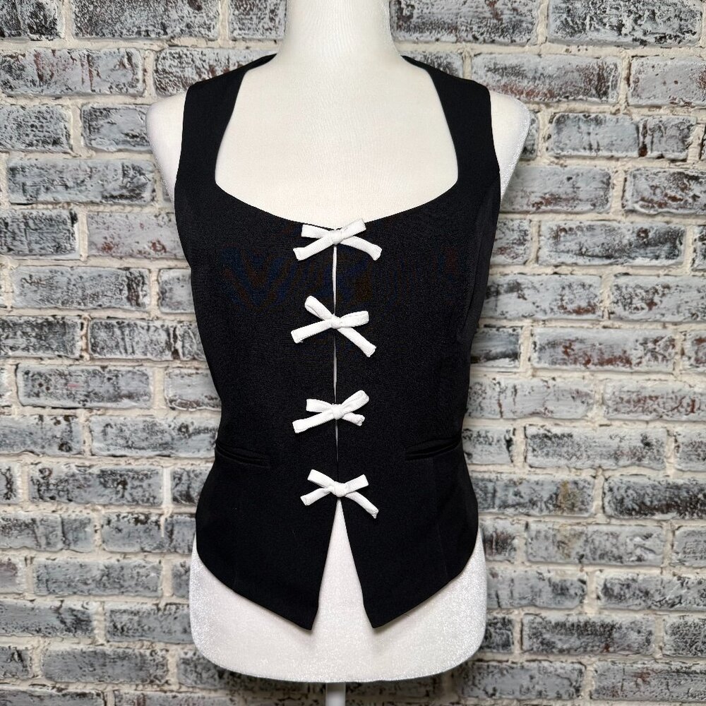 Nasty Gal Black Tank Top with White Bow Accents